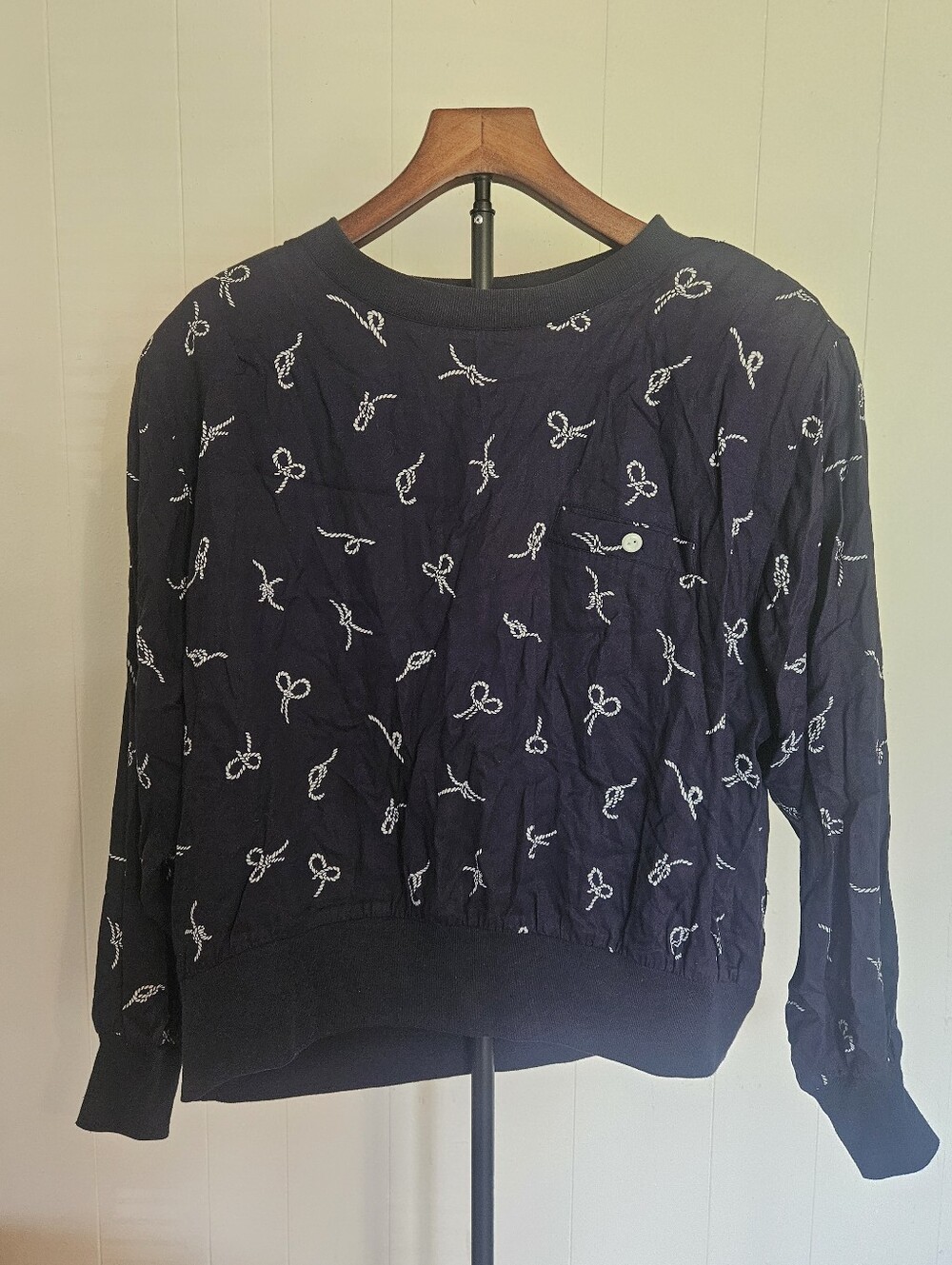 Dark Navy Embroidered Bow Rope Sweater Top - Women Size 18